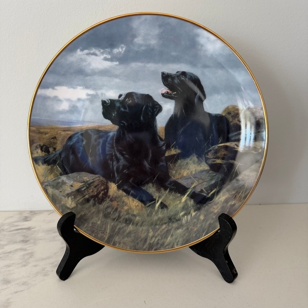 Royal Doulton John Trickett Black Labradors "Ready To Go" Collector Plate 8" VTG